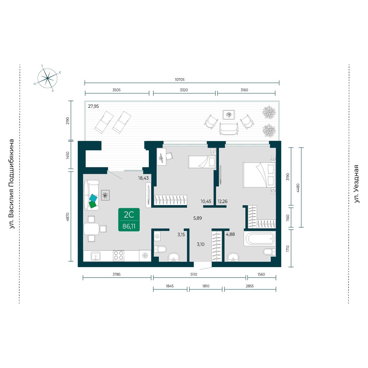 Купить 2-комнатную квартиру 86.11 м² за 8500000 руб в новостройке в городе  Тюмень