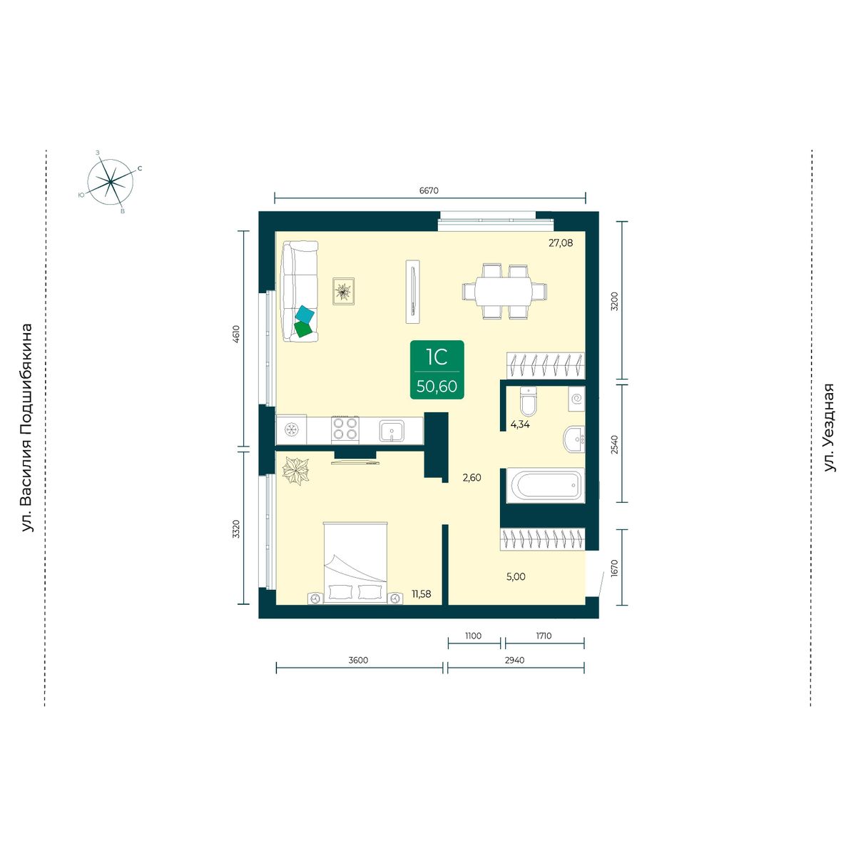 Купить 1-комнатную квартиру 50.6 м² за 6500000 руб в новостройке в городе  Тюмень