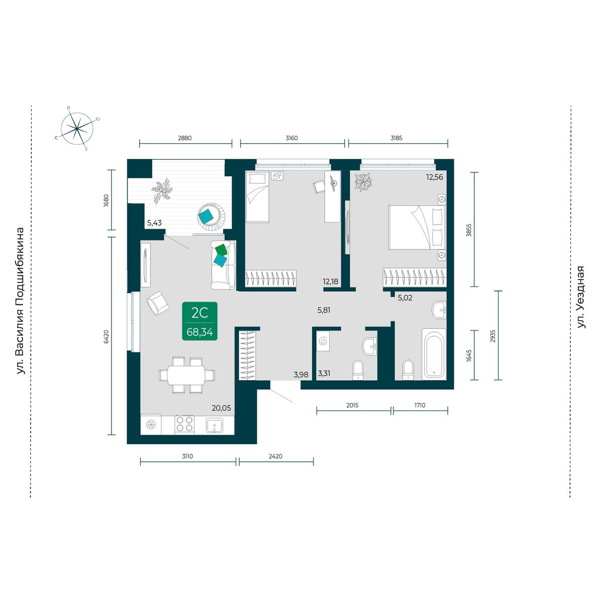 Купить 2-комнатную квартиру 68.34 м² за 8000000 руб в новостройке в городе  Тюмень