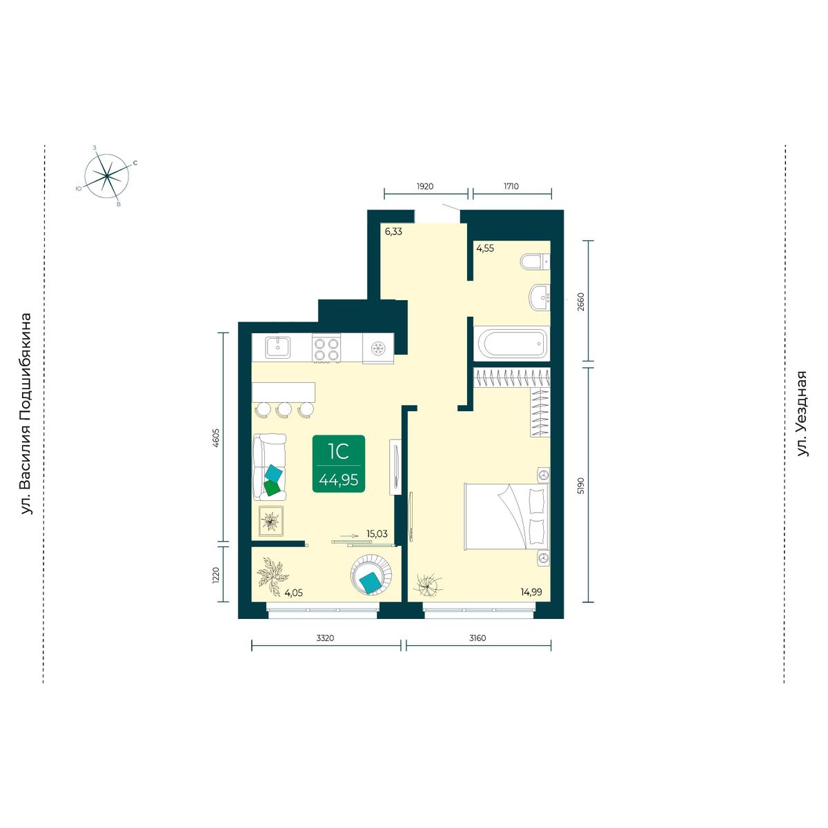 Купить 1-комнатную квартиру 44.95 м² за 6000000 руб в новостройке в городе  Тюмень