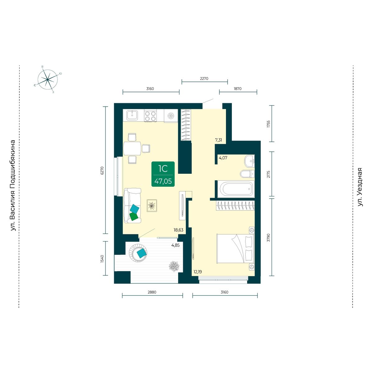 Купить 1-комнатную квартиру 47.05 м² за 6100000 руб в новостройке в городе  Тюмень