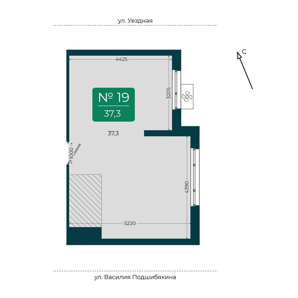 Помещение №19, 37,3 м² · планировка помещения