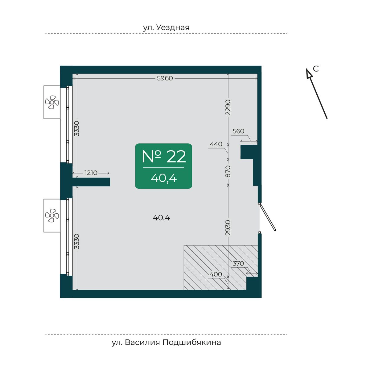 Помещение №22, 40,4 м² · планировка помещения