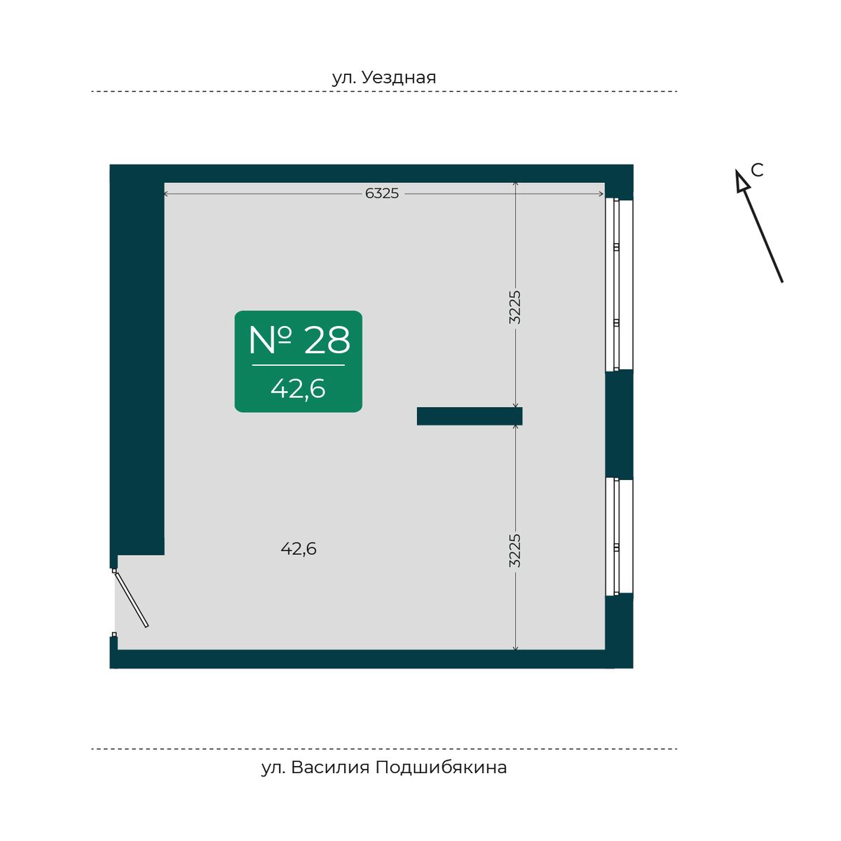 Помещение №28, 42,6 м² · планировка помещения
