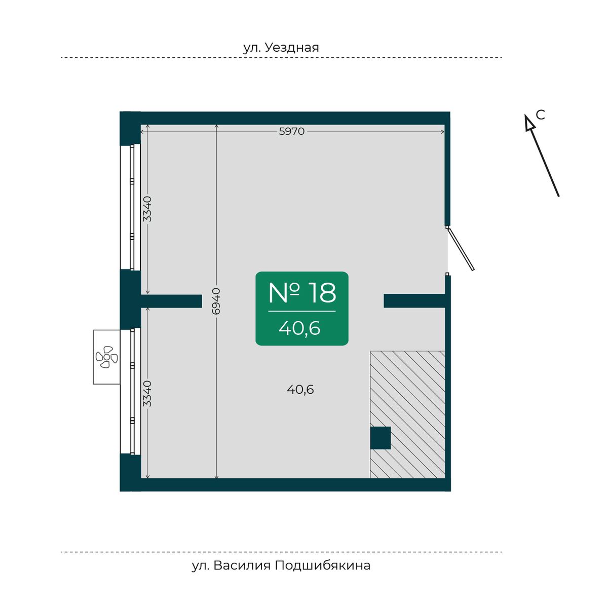 Помещение №18, 40,6 м² · планировка помещения