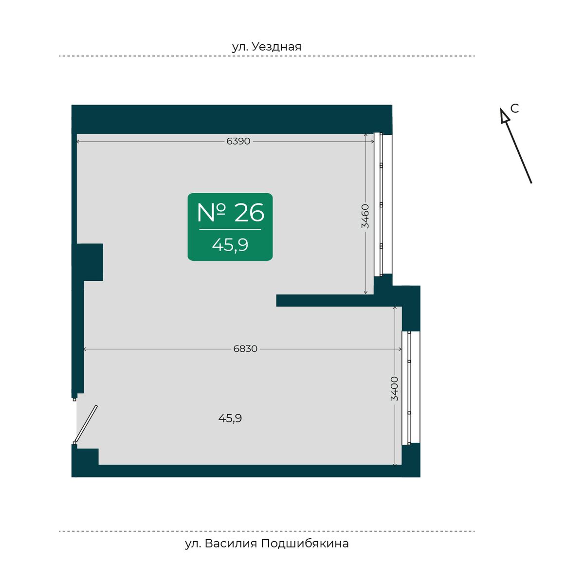 Помещение №26, 45,9 м² · планировка помещения