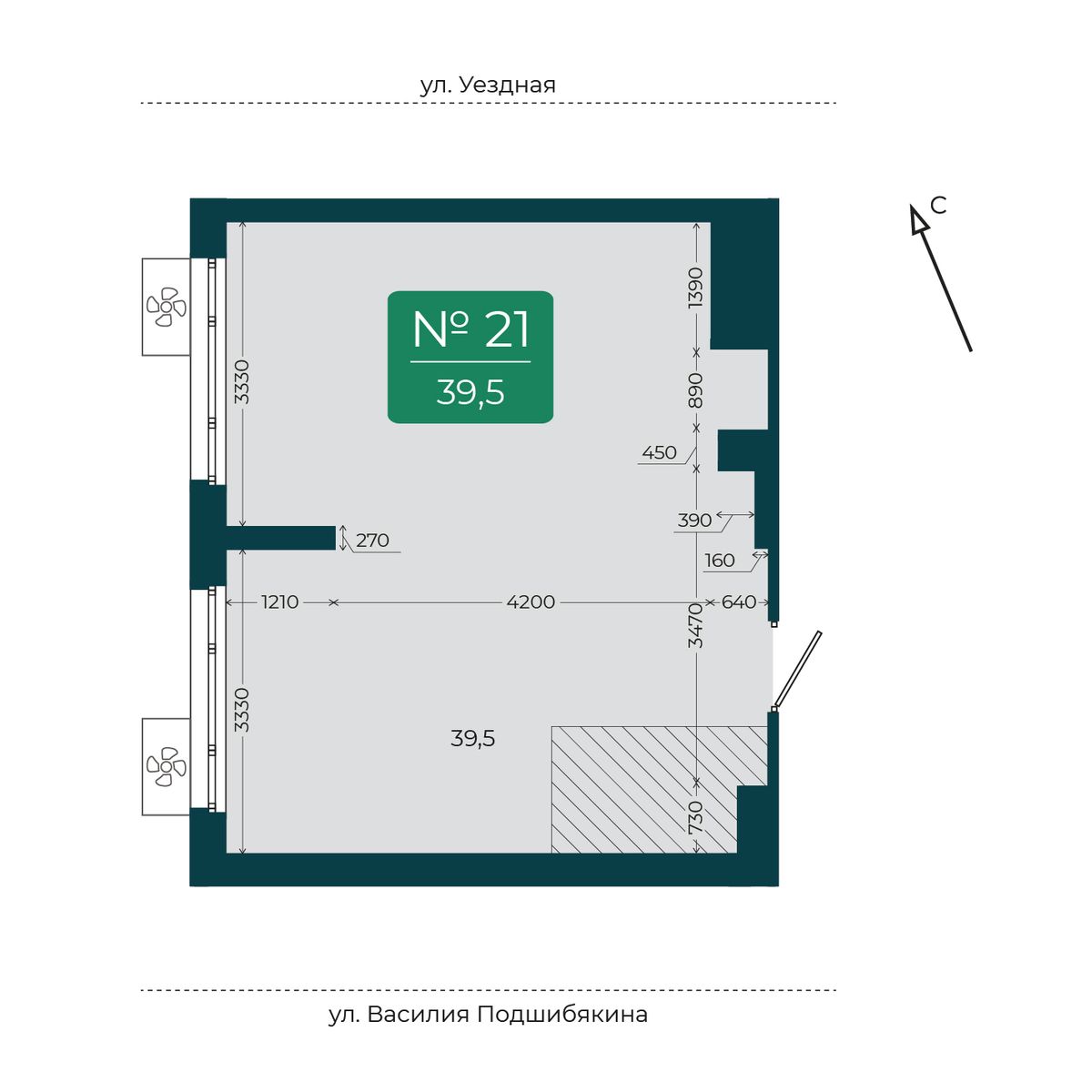 Помещение №21, 39,5 м² · планировка помещения