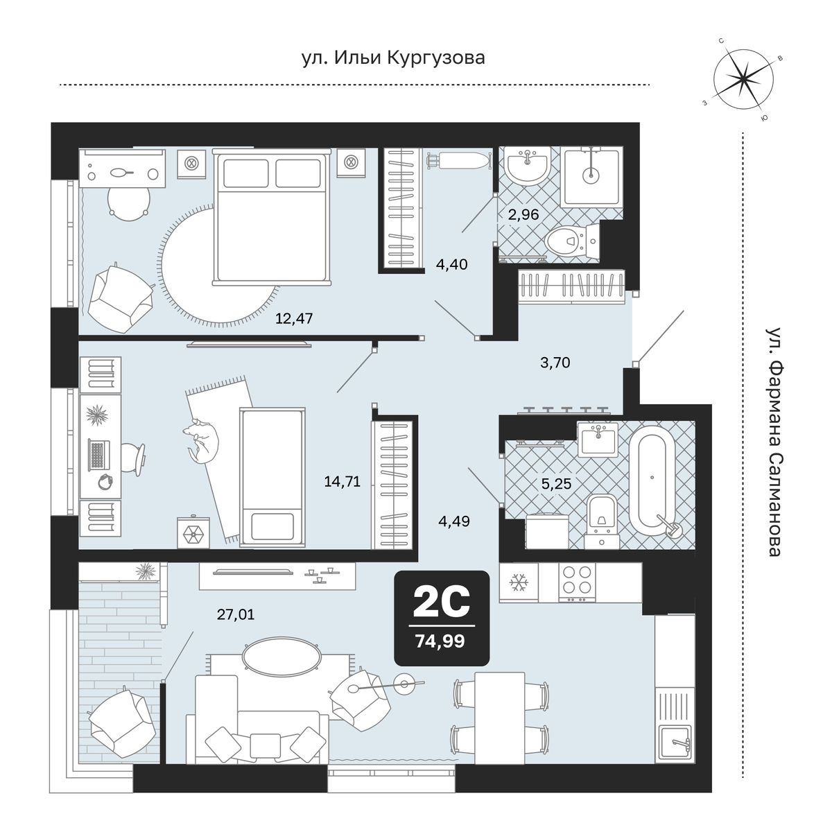 Планировка: Формат уточняется 75 м² в ЖК Мидгард в Комарово Парк, От Слободы до Комарово парк