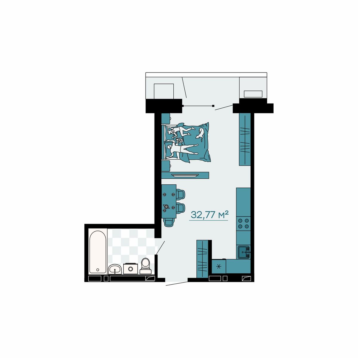 1-комнатная, 31.03 м², № 185 в Горизонт