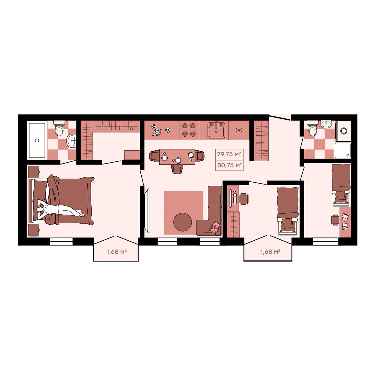 4-комнатная, 80.75 м², № 23 в Клубный (Suncity)