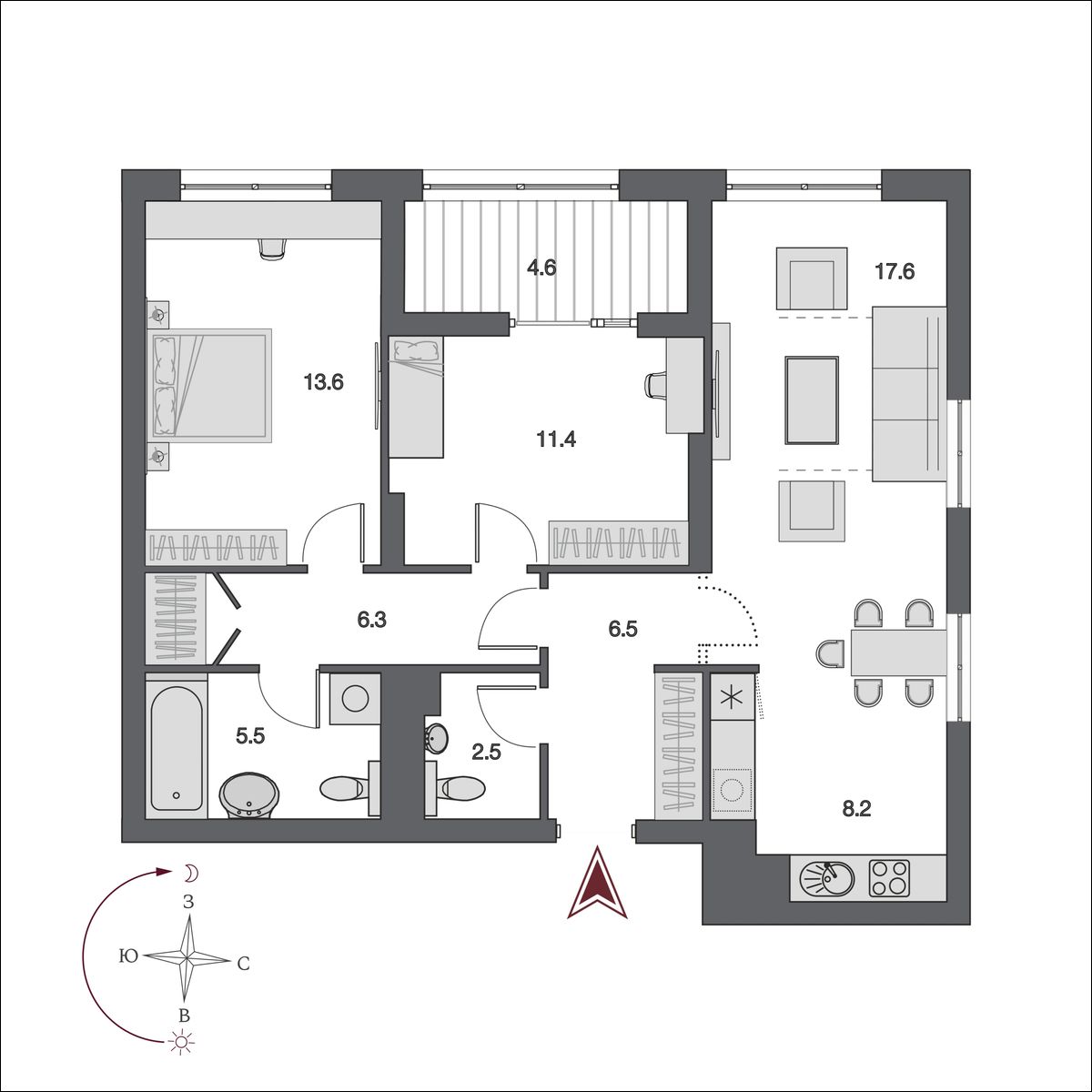 3-комнатная, 72.8 м², № 350 в Нобель