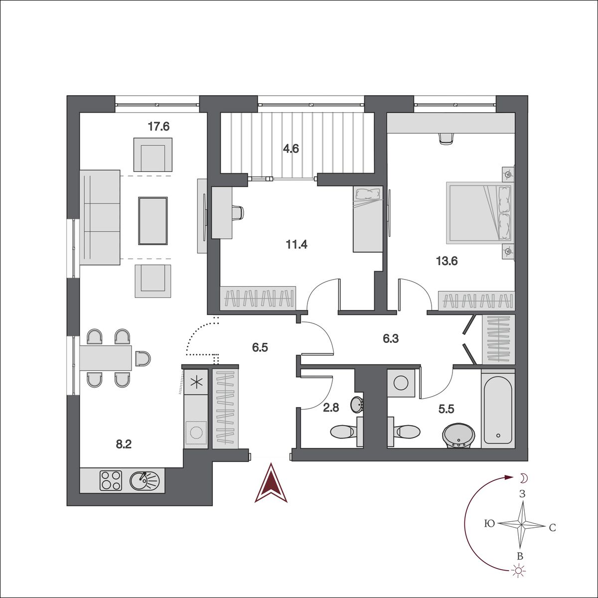 3-комнатная, 73 м², № 353 в Нобель