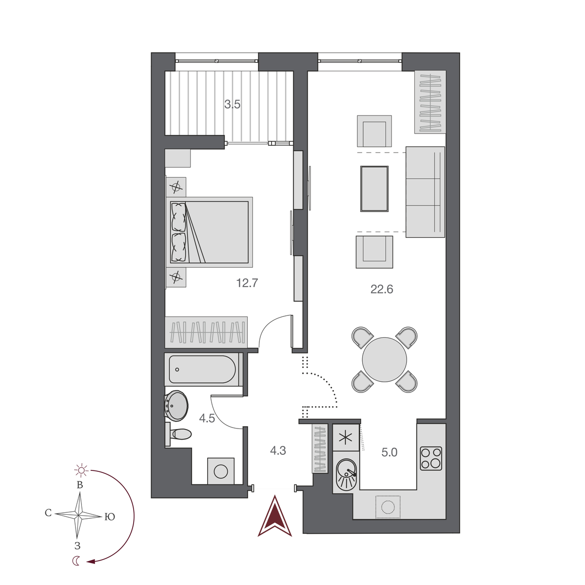 2-комнатная, 50.65 м², № 336 в Нобель