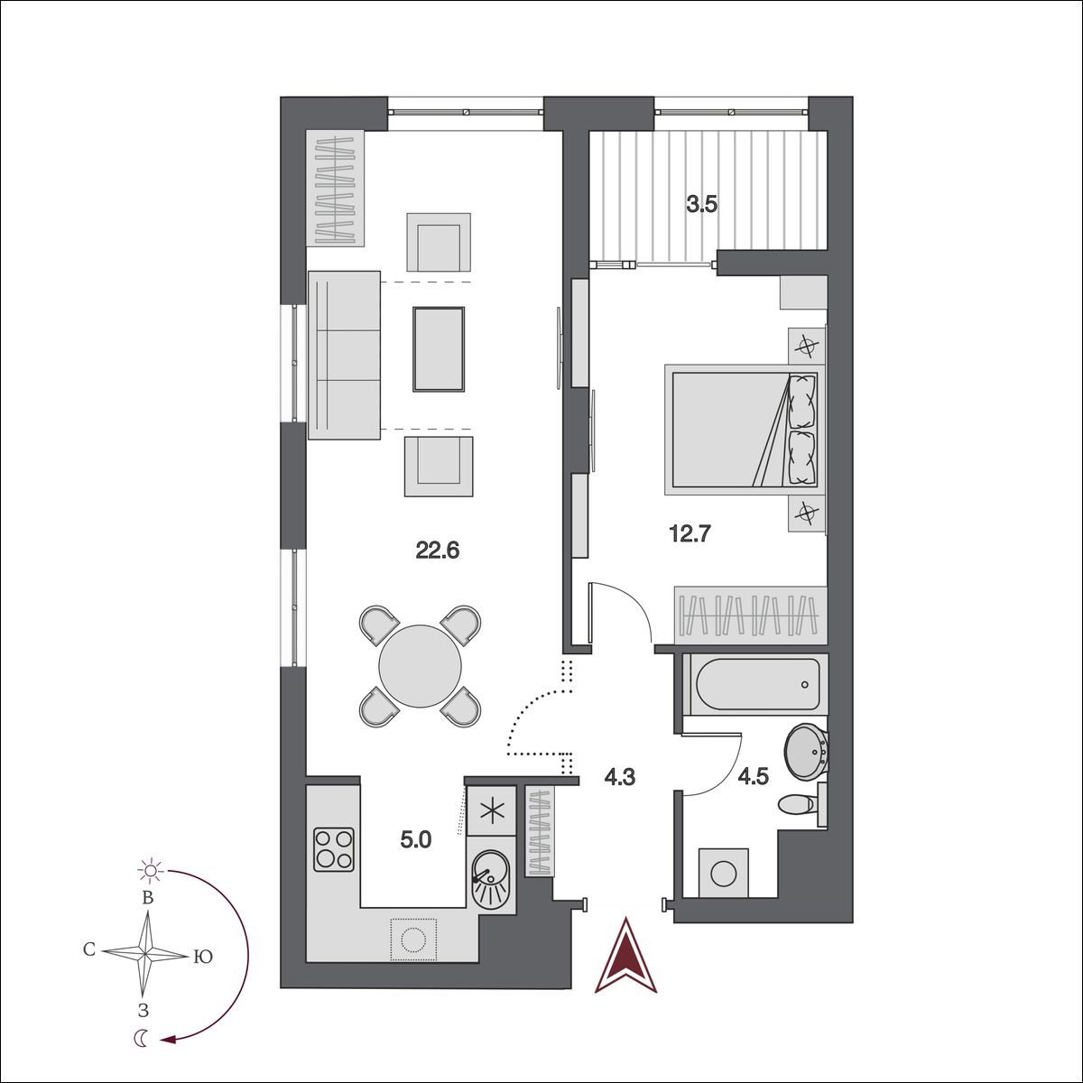 2-комнатная, 50.65 м², № 351 в Нобель