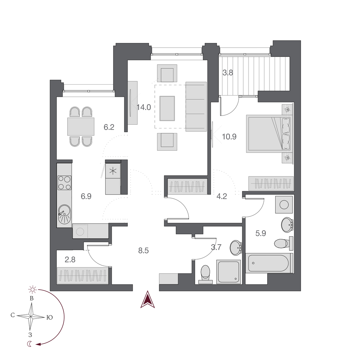 2-комнатная, 64.8 м², № 482 в Нобель