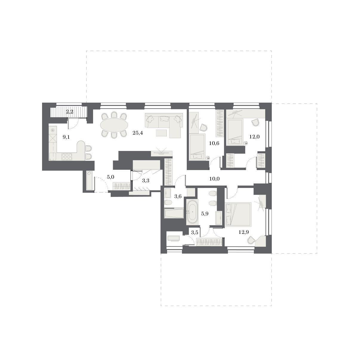 4-комнатная, 94.2 м², № 646 в Нобель