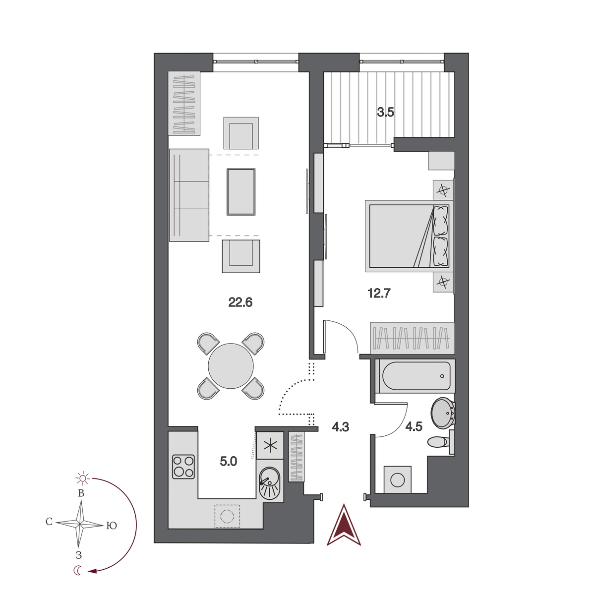 2-комнатная, 50.35 м², № 347 в Нобель