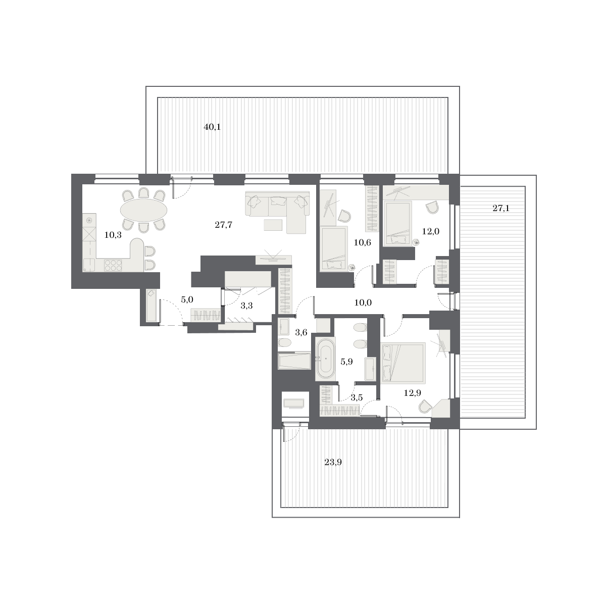 4-комнатная, 126.55 м², № 645 в Нобель
