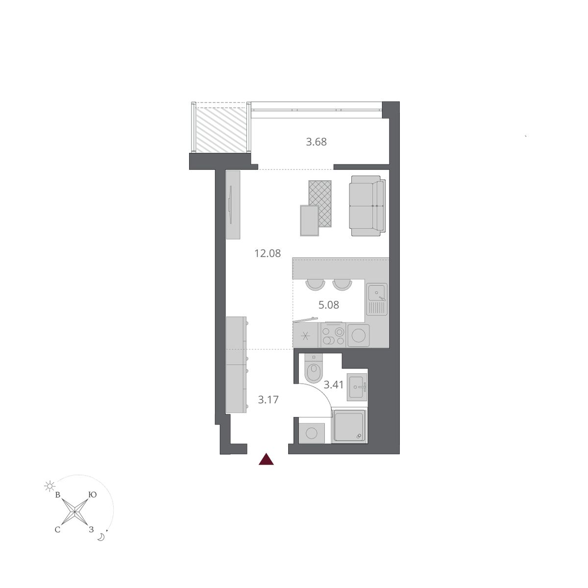 Студия, 27.96 м², № 381 в Беринг