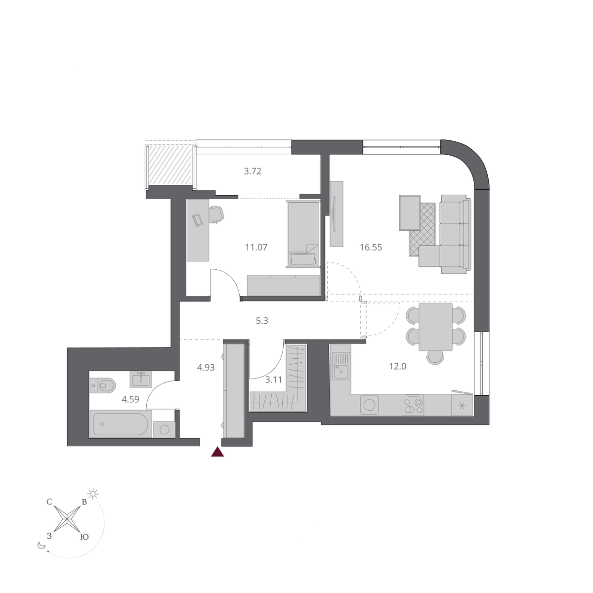 2-комнатная, 61.27 м², № 115 в Беринг