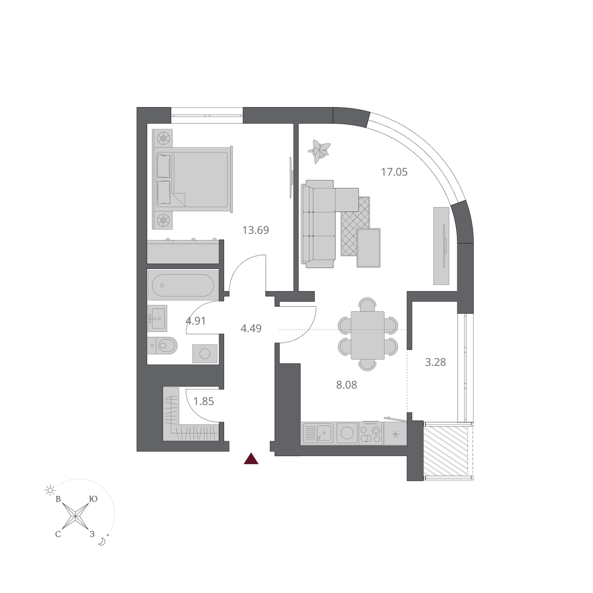 2-комнатная, 52.49 м², № 322 в Беринг