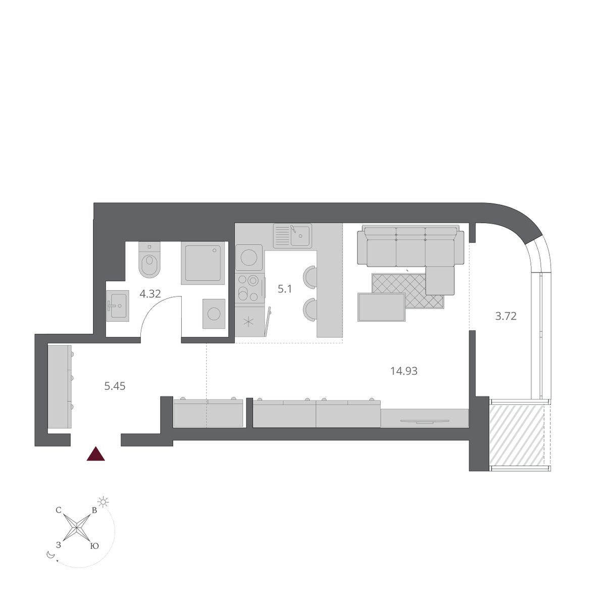Студия, 33.52 м², № 380 в Беринг
