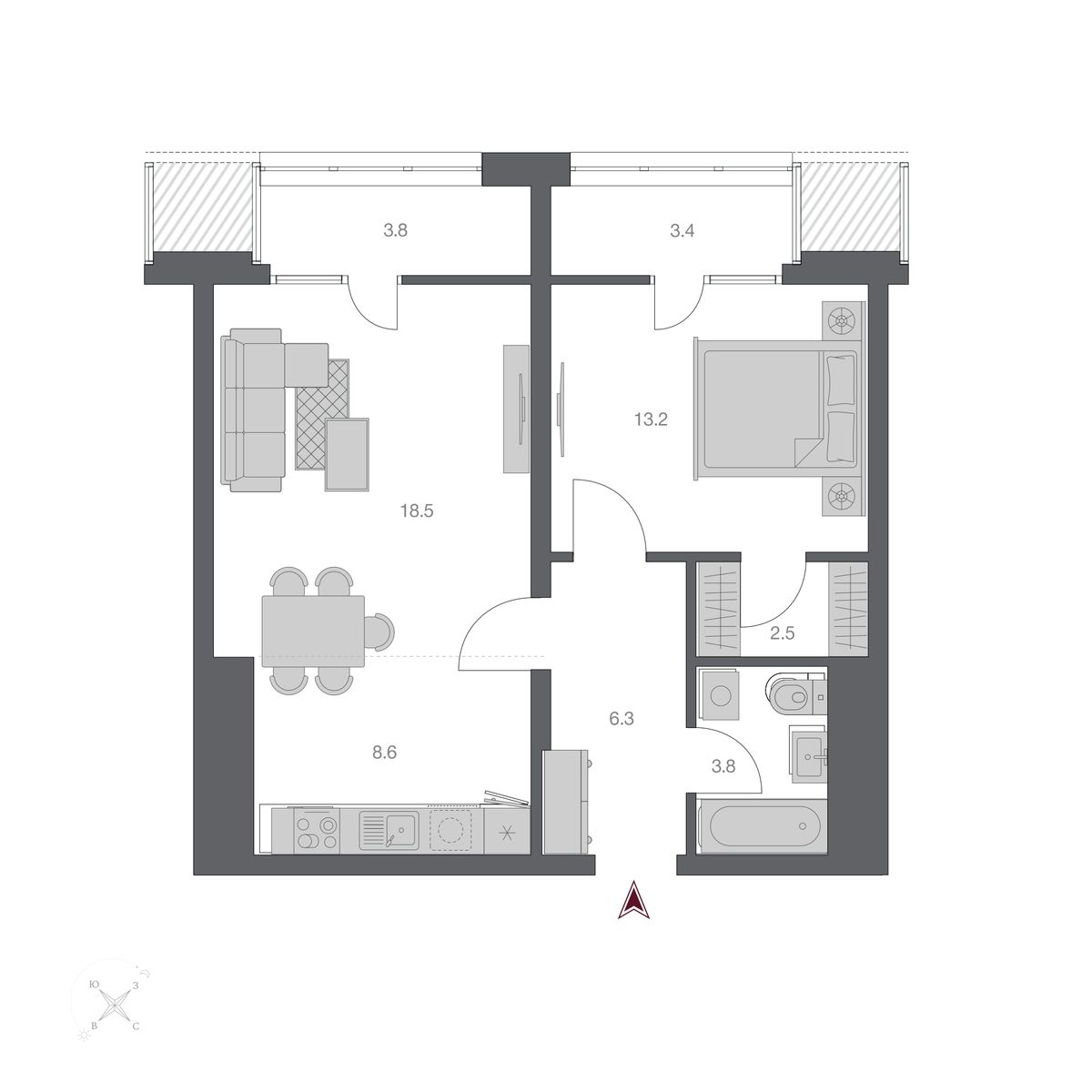 2-комнатная, 60.14 м², № 181 в Беринг
