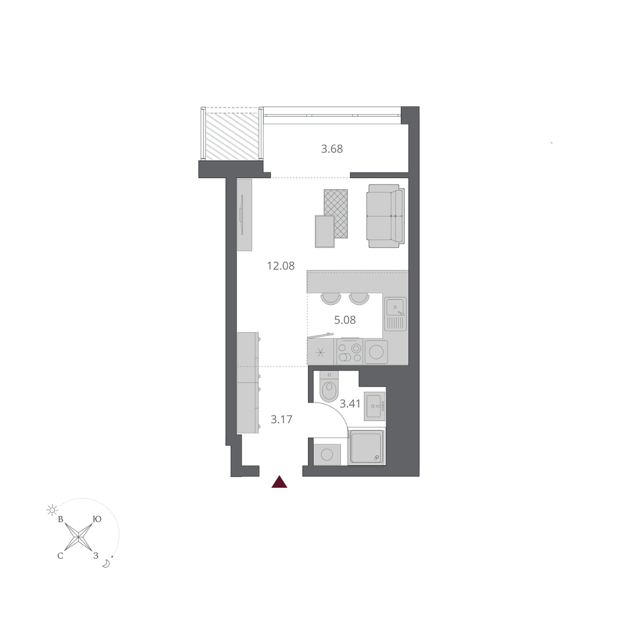 Студия, 27.96 м², № 381 в Беринг