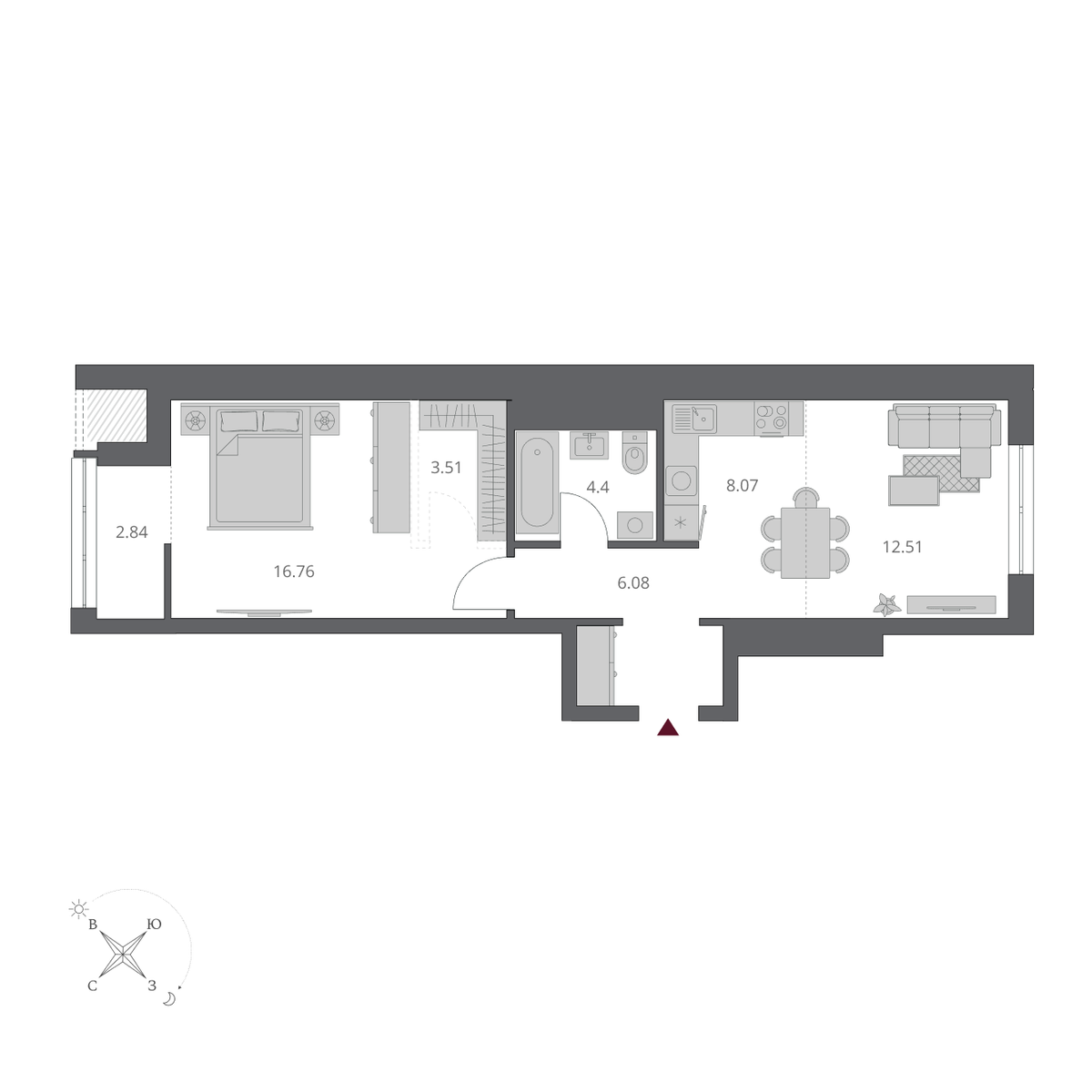 2-комнатная, 54.17 м², № 86 в Беринг