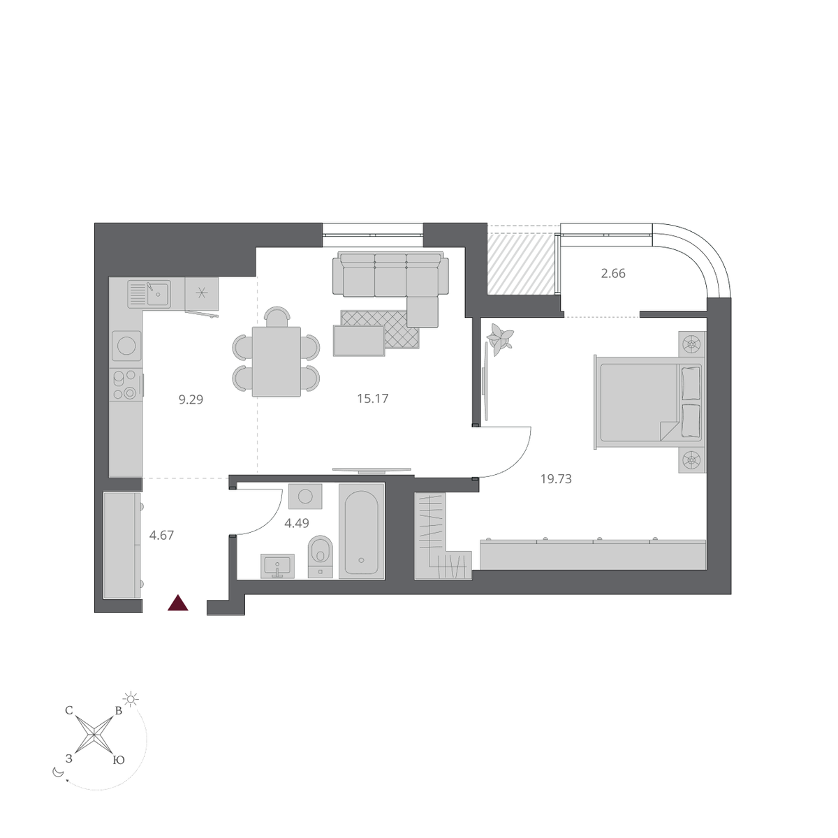 4-комнатная, 56.01 м², № 110/1 в Беринг