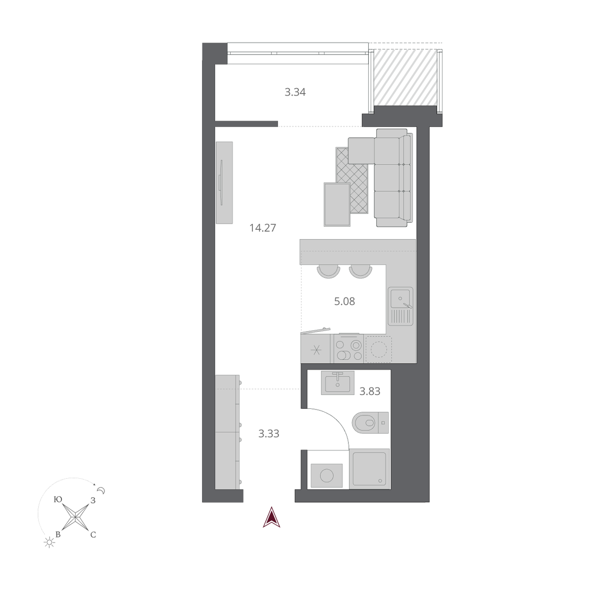 Студия, 29.85 м², № 163 в Беринг