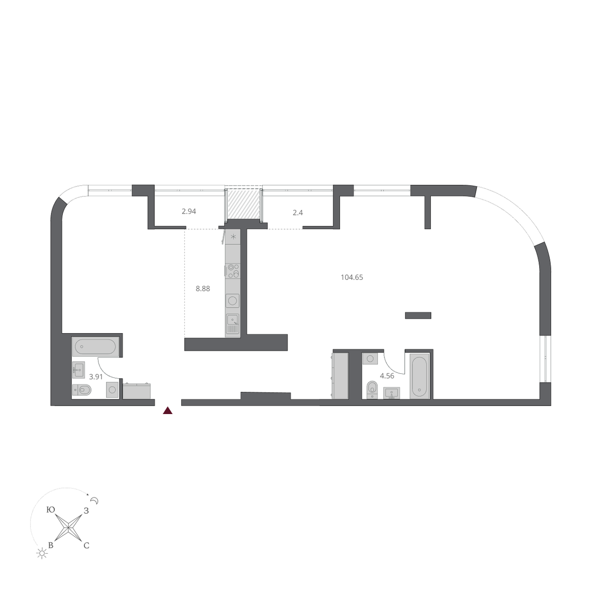 4-комнатная, 127.88 м², № 114 в Беринг