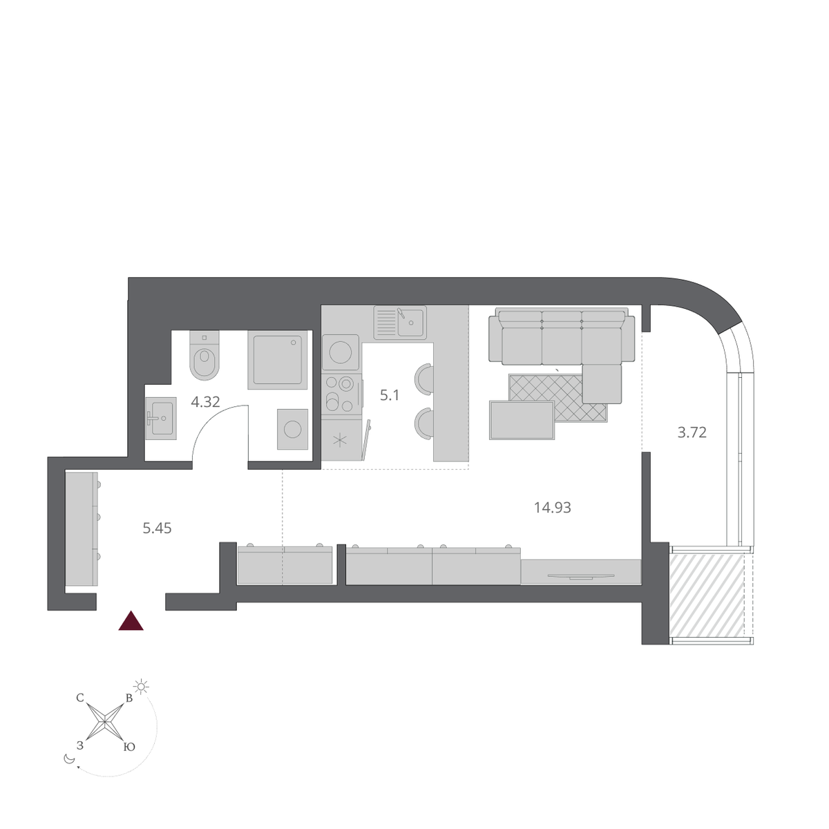 Студия, 33.52 м², № 380 в Беринг
