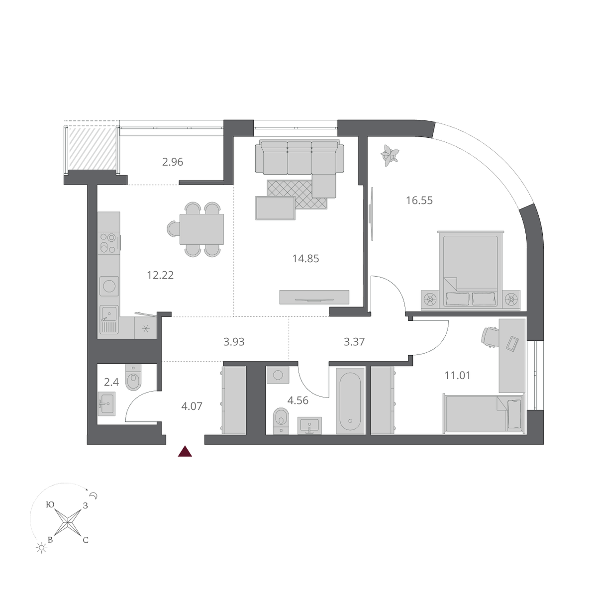 3-комнатная, 75.92 м², № 105 в Беринг