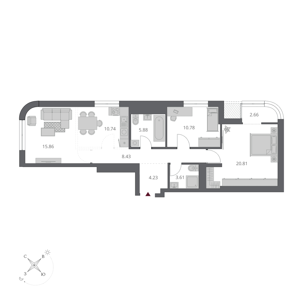 3-комнатная, 83 м², № 91 в Беринг