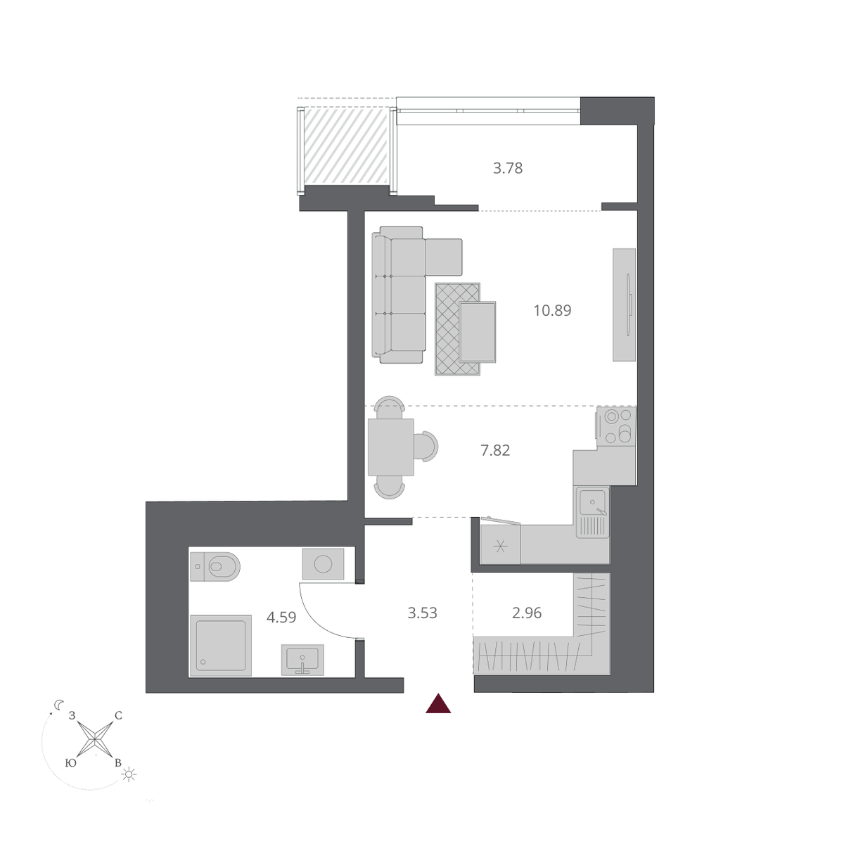 Студия, 33.57 м², № 98/1 в Беринг