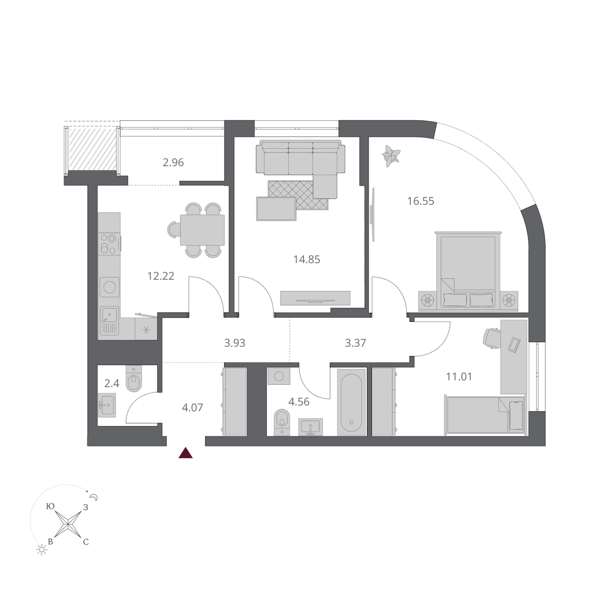 3-комнатная, 75.92 м², № 97 в Беринг