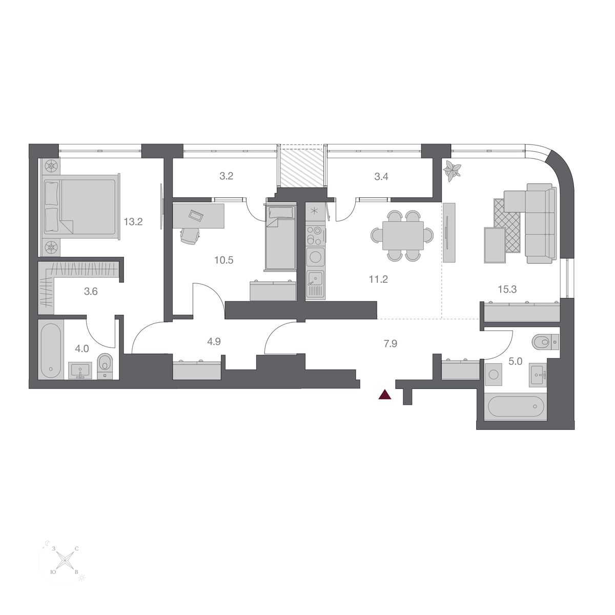 3-комнатная, 82.02 м², № 386 в Беринг