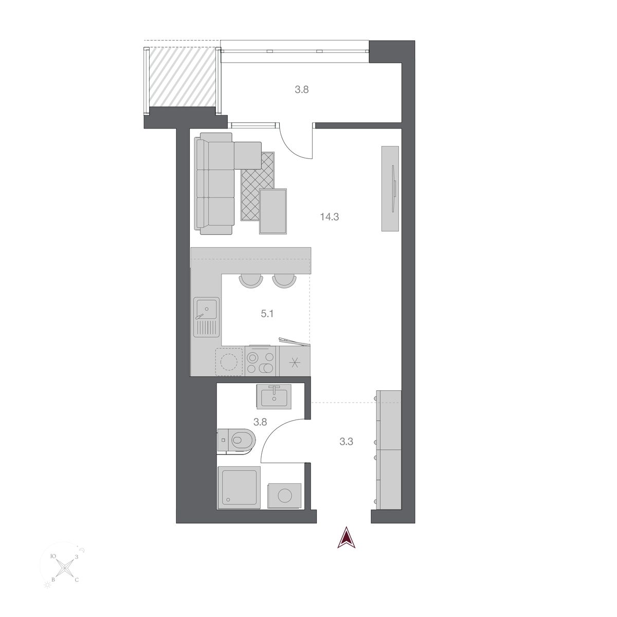 Студия, 30.26 м², № 137 в Беринг