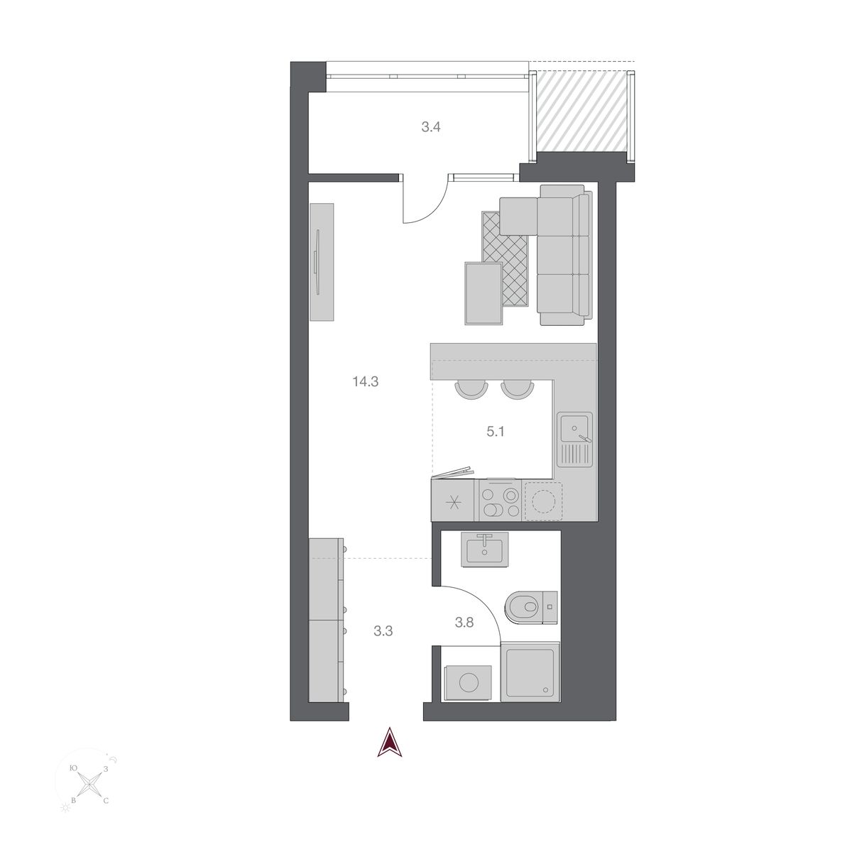 Студия, 29.87 м², № 168 в Беринг