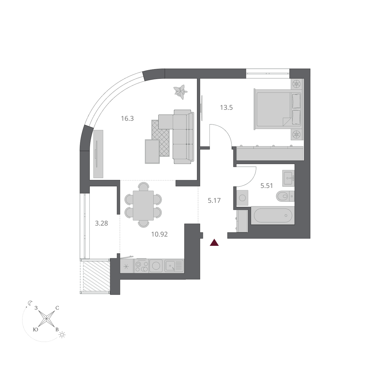 2-комнатная, 54.68 м², № 287 в Беринг