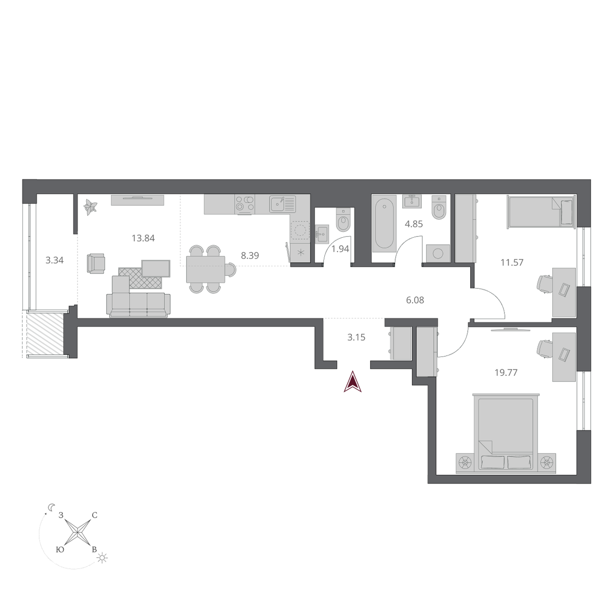 3-комнатная, 72.93 м², № 139 в Беринг