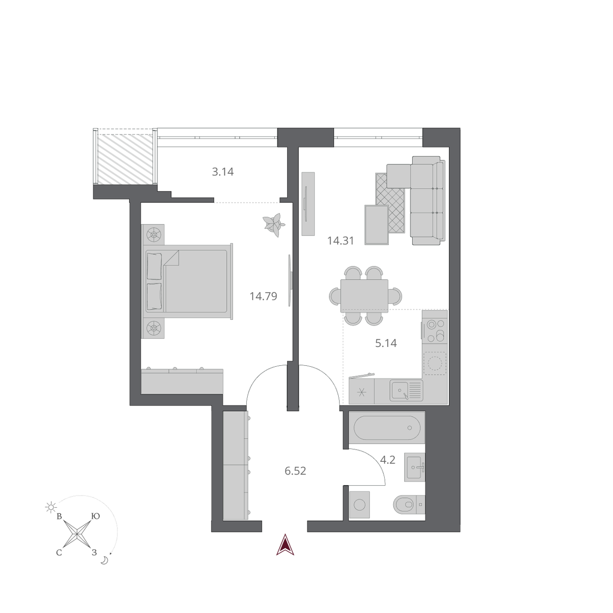 2-комнатная, 48.1 м², № 230 в Беринг