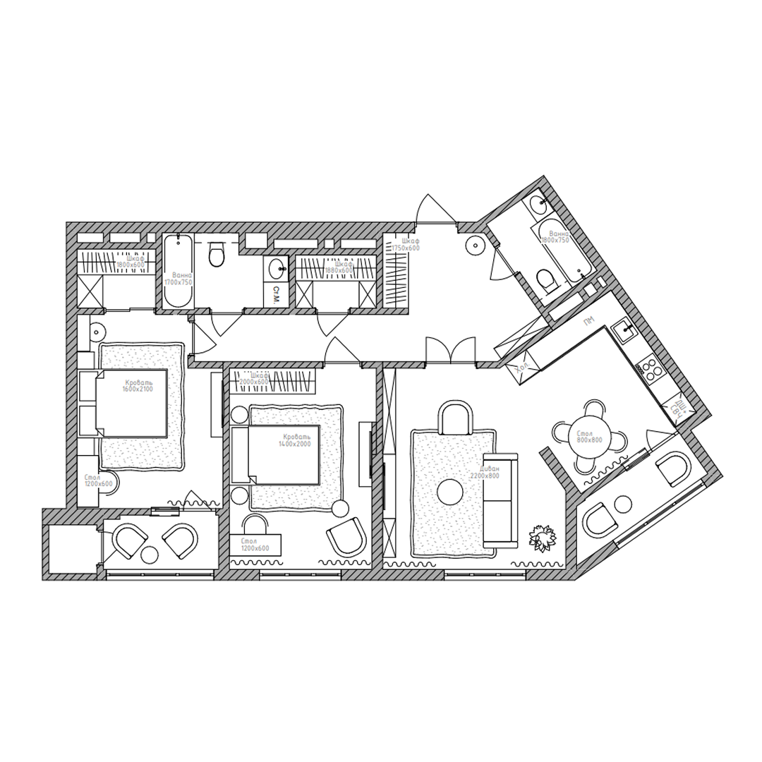 3-комнатная, 93.5 м², № 208 в Беринг