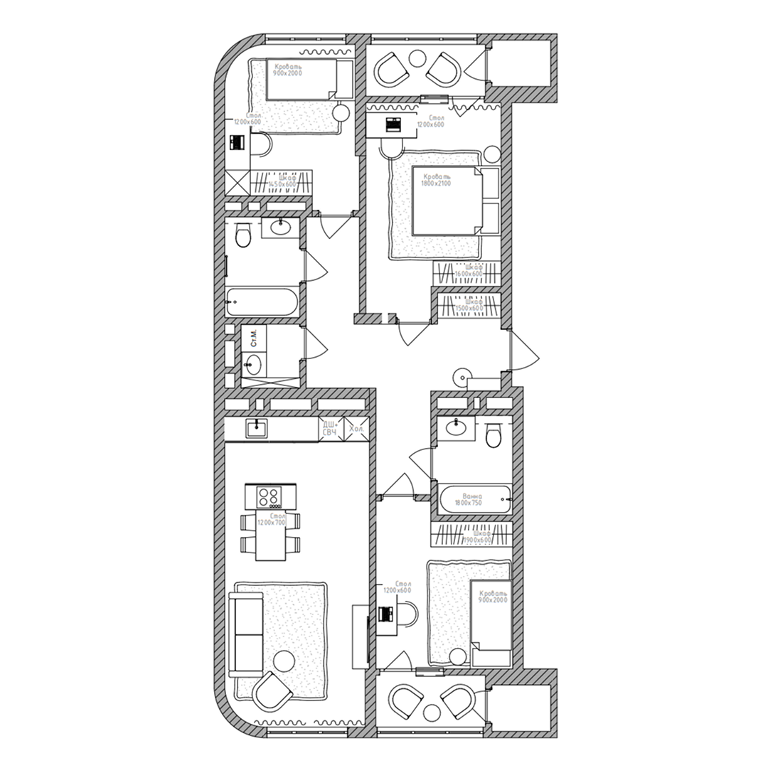 4-комнатная, 96.1 м², № 215 в Беринг
