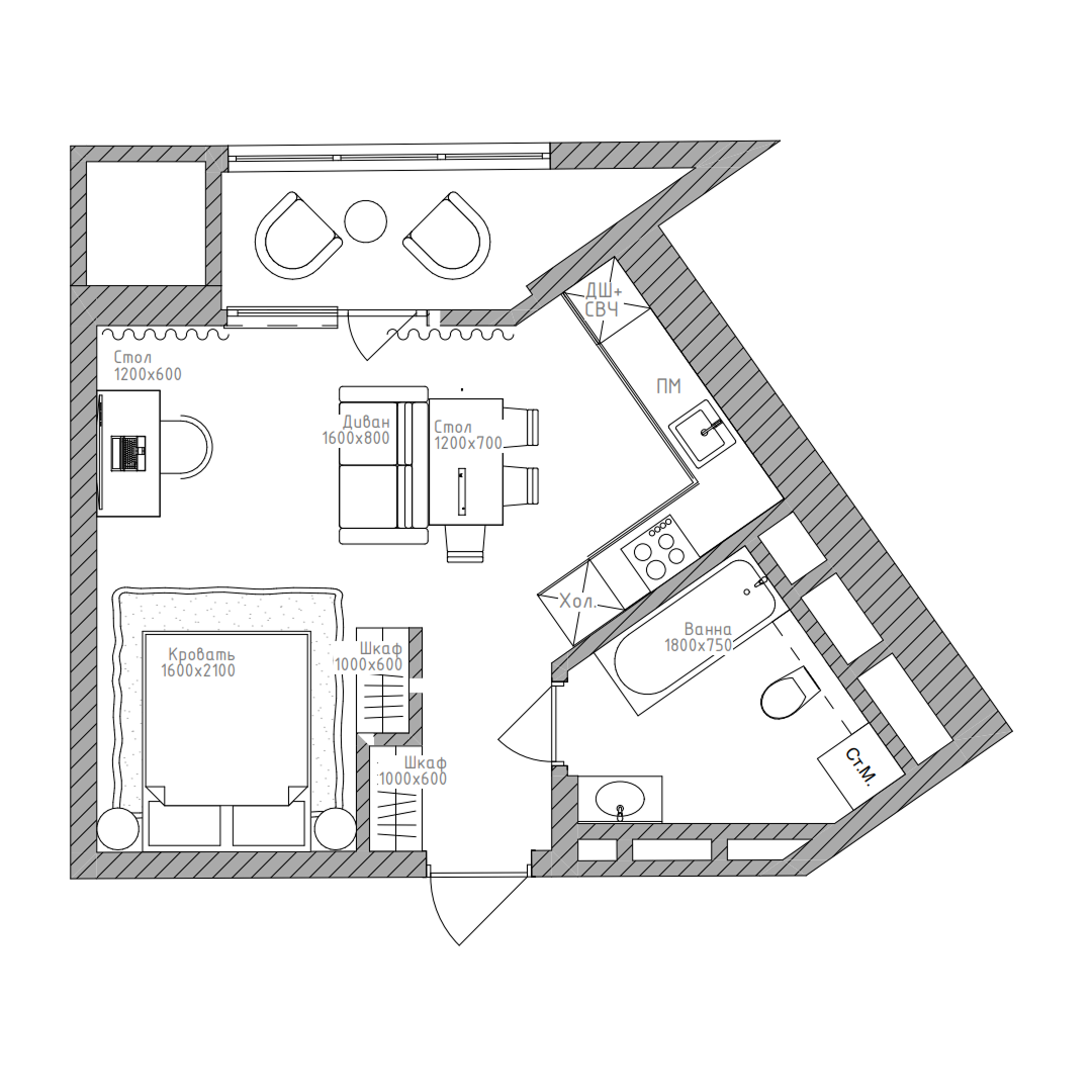 Студия, 34 м², № 83 в Беринг