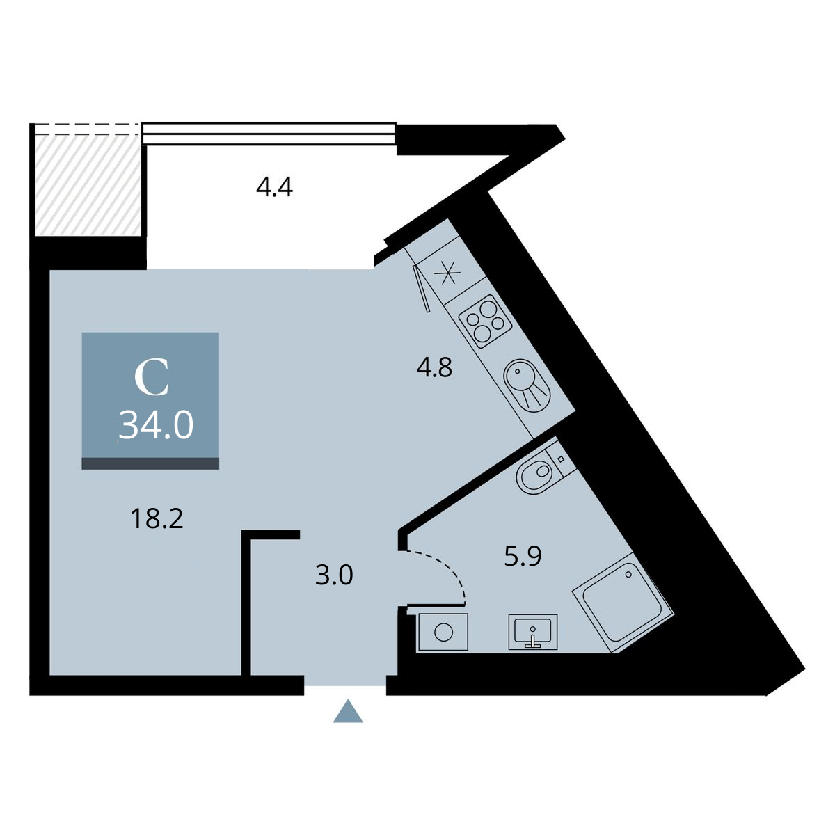 Студия, 34 м², № 83 в Беринг