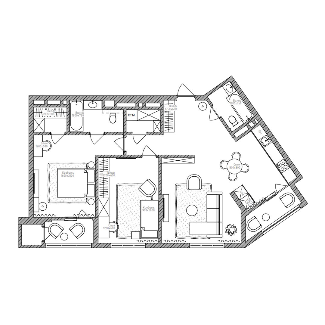 3-комнатная, 95.6 м², № 226 в Беринг