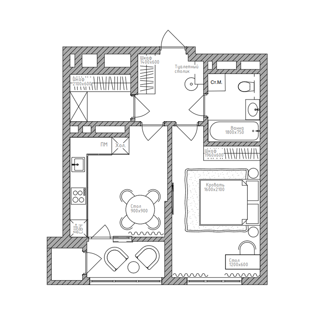 1-комнатная, 43.2 м², № 213 в Беринг