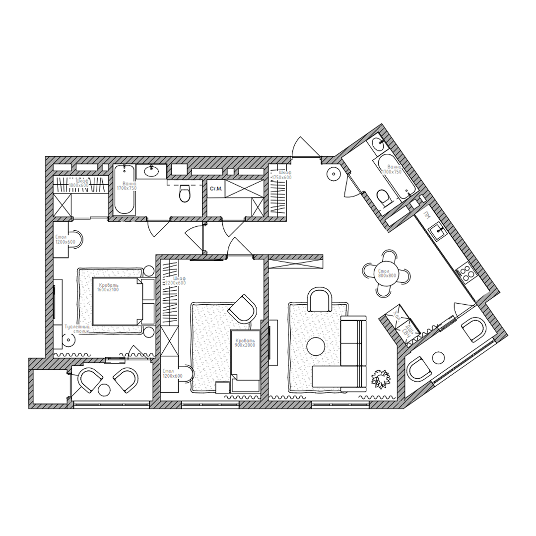3-комнатная, 93.5 м², № 208 в Беринг